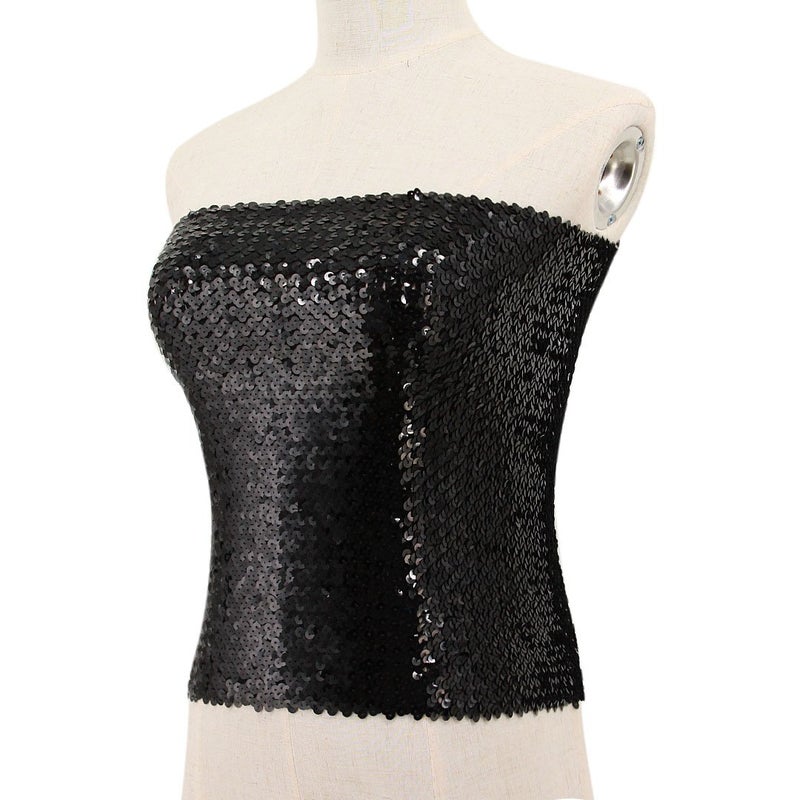 Naimo Women's Sparkly Bling Sequin Tube Top Sexy Stretchy Crop Top Party Costume Clubwear Camisoles (Black) - Image 2
